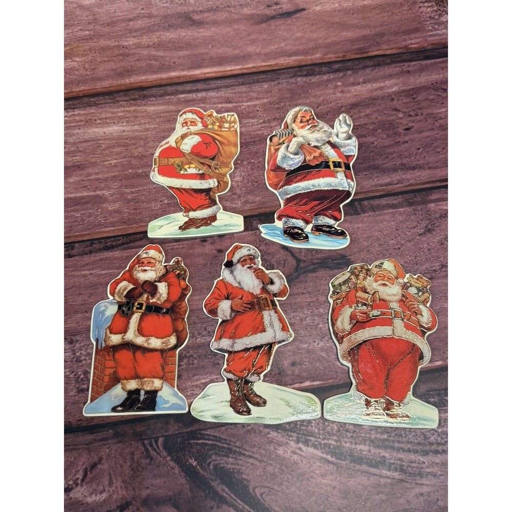 VTG 1987 5 Die Cut Double Sided Santa Claus Christmas Ornament Merrimack